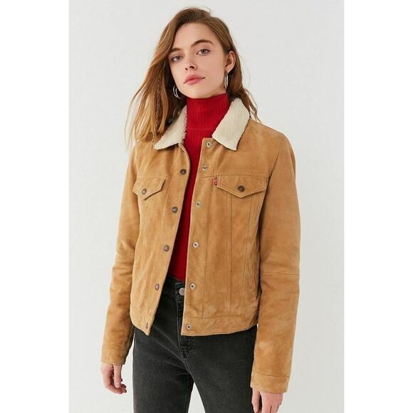 NEW NWT Small S Levi's Dijon Jacket & Coats Suede Sherpa Fur Lined Trucker - Picture 3 of 15